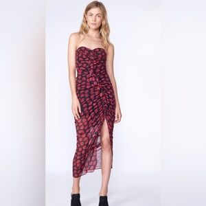 NWT O.P.T Red Mouth Tape Strapless Midi Dress Size Small